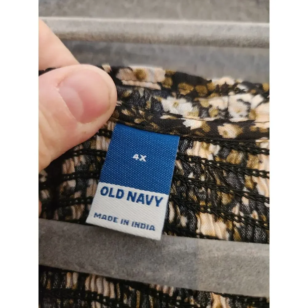 Old Navy Womens Plus 4X Floral Smocked Maxi Dress Long Sleeve Pockets V Neck NWT